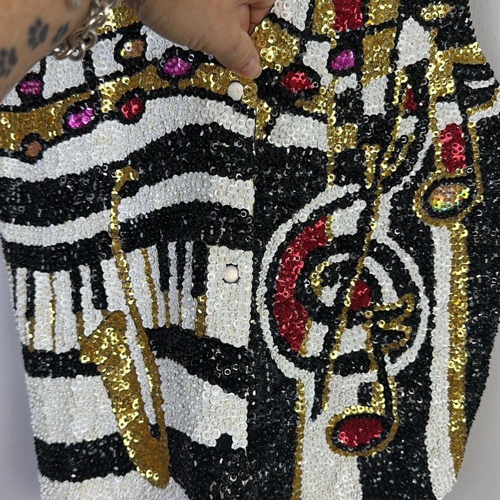 Vintage 1990’s Fashion Fantasy Jazzfest Musical Bedazzled Sequins Beaded Unisex - Picture 8 of 16